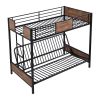 Twin-Over-Futon Bunk Bed;  Metal Futon Bunk Bed Frame with Guardrails and Ladder