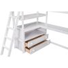 Twin Size Loft Bed with Desk and Shelves;  Two Built-in Drawers