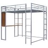 Full Size Metal Loft Bed with 2 Shelves and one Desk