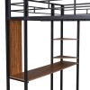 Full Size Metal Loft Bed with 2 Shelves and one Desk