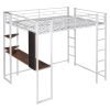 Full Size Metal Loft Bed with 2 Shelves and one Desk