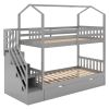 Multifunctional Twin over Twin House Bunk Bed with Staircase and Storage Space
