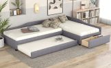 Upholstered Double Twin Size Daybed with Trundle and Drawer