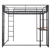 Full Size Metal Loft Bed with 2 Shelves and one Desk