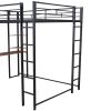 Full Size Metal Loft Bed with 2 Shelves and one Desk