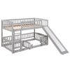 Bunk Bed with Slide; Twin Over Twin Low Bunk Bed with Fence and Ladder for Toddler Kids Teens
