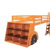 Twin Size Forklift Car-Shaped Loft Bed with Storage Shelves