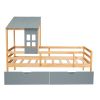 Twin Size House Low Loft Bed with Two Storage Drawers