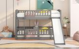 Bunk Bed with Slide; Twin Over Twin Low Bunk Bed with Fence and Ladder for Toddler Kids Teens