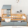 Twin Size House Low Loft Bed with Two Storage Drawers
