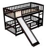 Bunk Bed with Slide; Twin Over Twin Low Bunk Bed with Fence and Ladder for Toddler Kids Teens