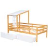 Twin Size House Low Loft Bed with Two Storage Drawers