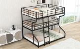 Full XL over Twin XL over Queen Size Triple Bunk Bed with Long and Short Ladder